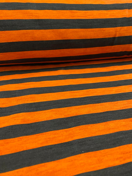 Fabric Orange and Dark Blue / Grey Heather Stripes