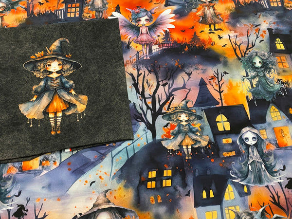 Child Panel Halloween Spooky Girl Witch (Orange)