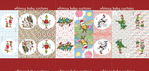 Fabric Advent Calendar Panels Dr. S and the Grumpy Green Guy Collection