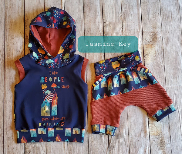 830N Child Panel Earth Toned Rainbow Collection (ETR): I like People Who Smile Even When It's Raining (on NAVY)