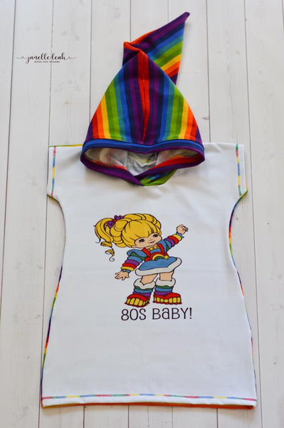 544H Bright Rainbow Girl 80's Baby Child Panel (on HEATHER GREY)