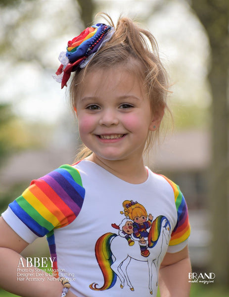 545 Bright Rainbow Girl on Horse Child Panel (on WHITE)
