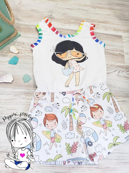 A Perfect Day At The Beach - Main Print and Stripes Half and Half - Girl