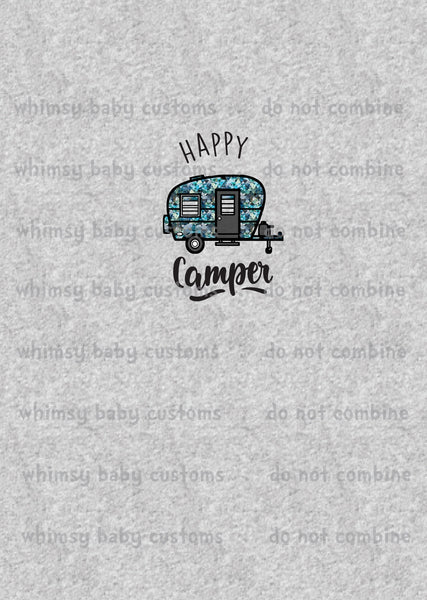 A1073H Adult/Romper Panel Happy Camper on Heather