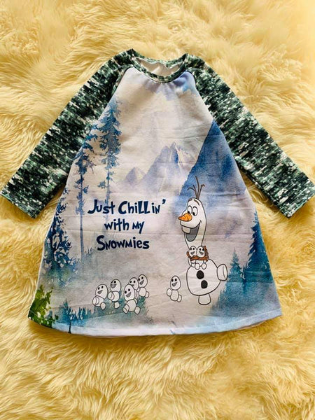 C251 Cold Sisters 2: Snowman Just Chillin' with my Snowmies Child Panel (Cotton Lycra) - C12