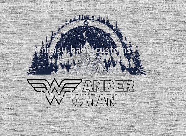 A1057 Adult/Romper Panel Wander Woman Mountains on Heather Grey