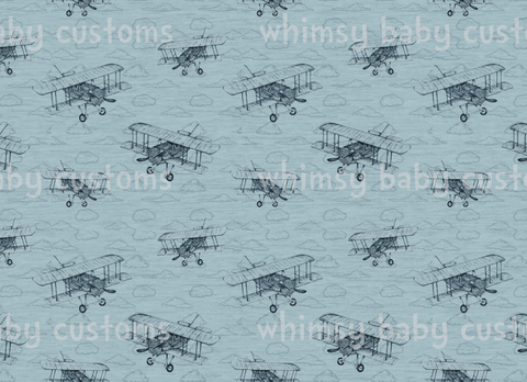 Fabric Tone on Tone Airplanes on FAUX Light Blue Heather Look ON VARIOUS BASES