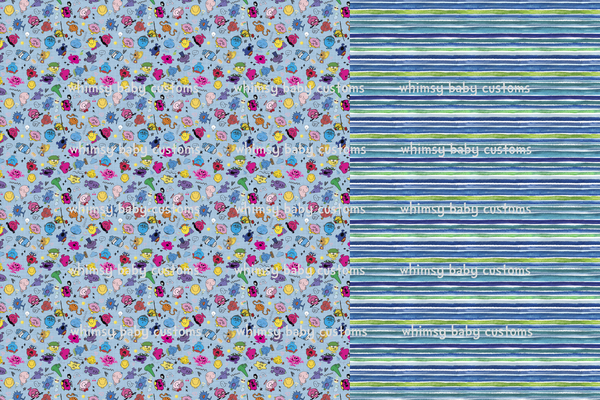 Mr. Men and Little Miss Half and Half Fabric on BLUE