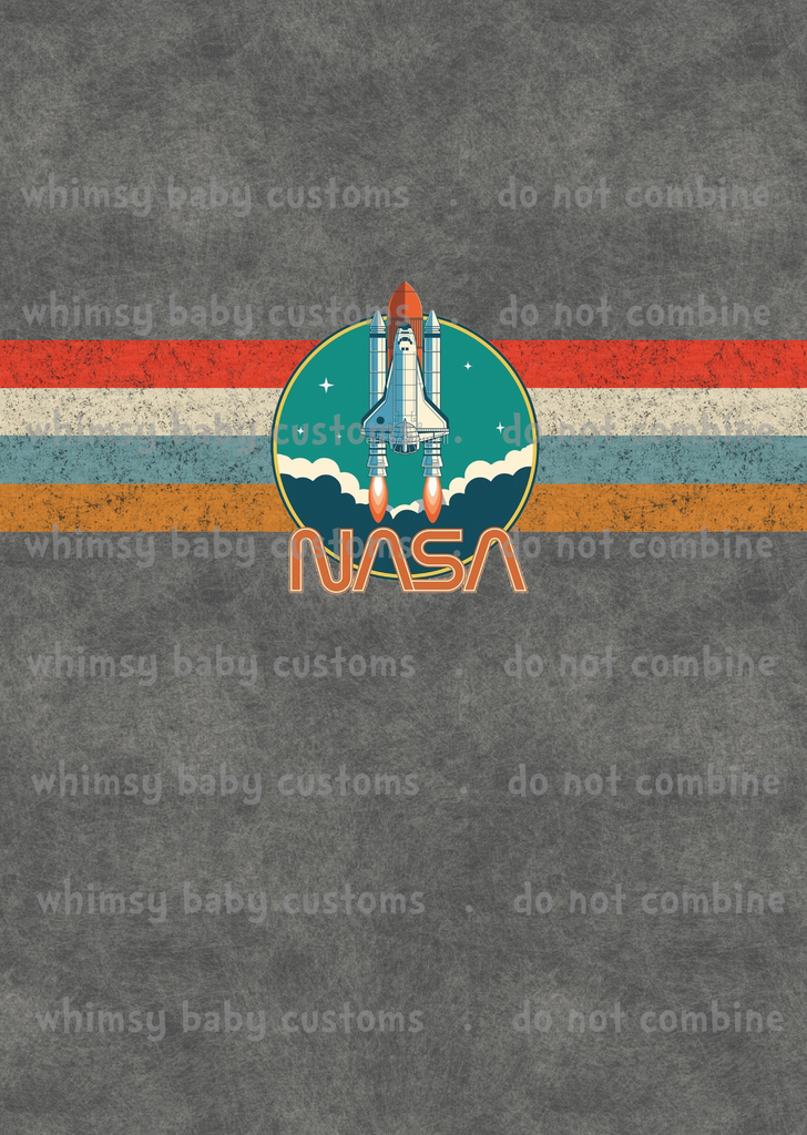 A1073 Adult/Romper Panel NASA with Retro Stripes on Light Grunge Grey