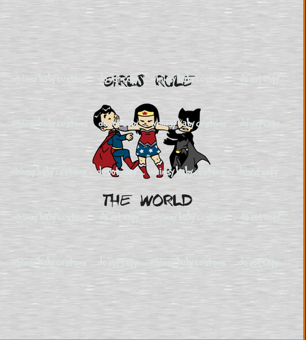 739H Girls Rule the World Child Panel (on Heather Grey)
