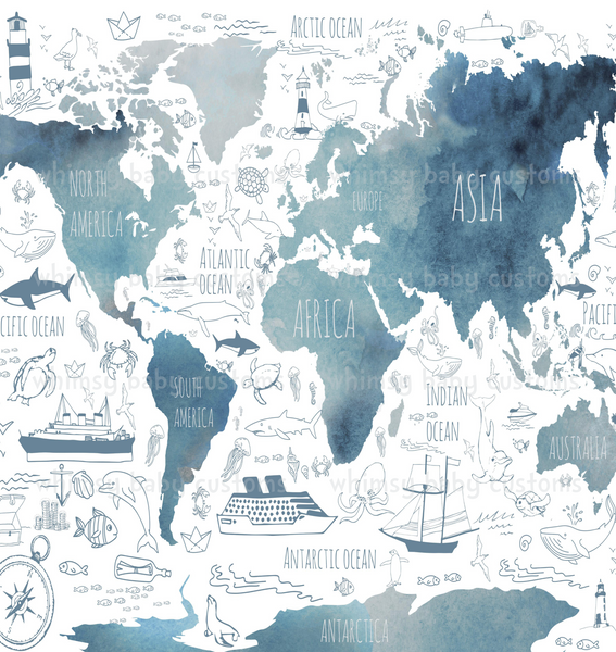 884 Child Panel Watercolour World Map