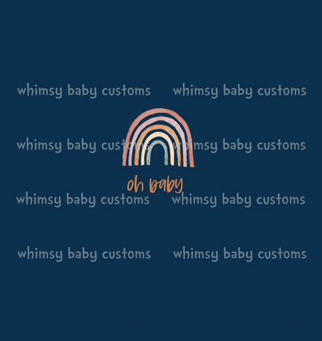 829N Child Panel Earth Toned Rainbow Collection Oh Baby on Navy