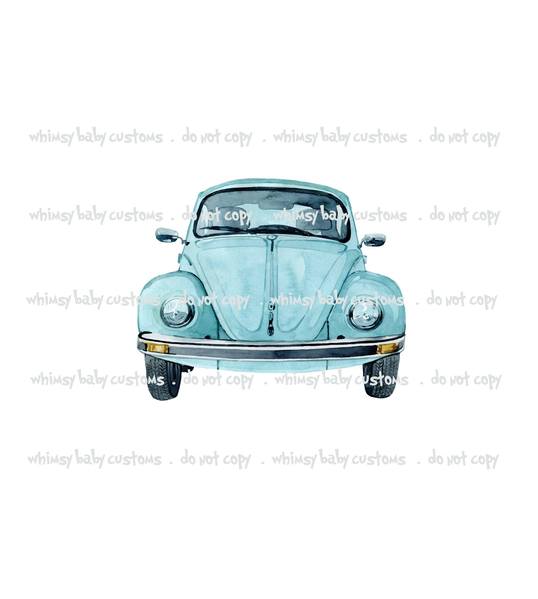 A1107 Adult/Romper Panel Watercolour Blue VW Bug / Car